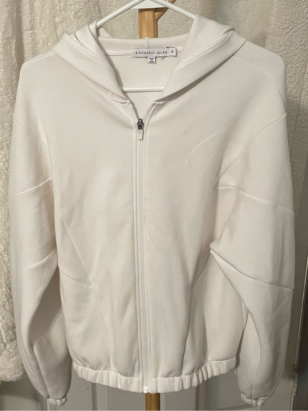 Sincerely Jules White Zip-Front Bomber Hoodie Jacket